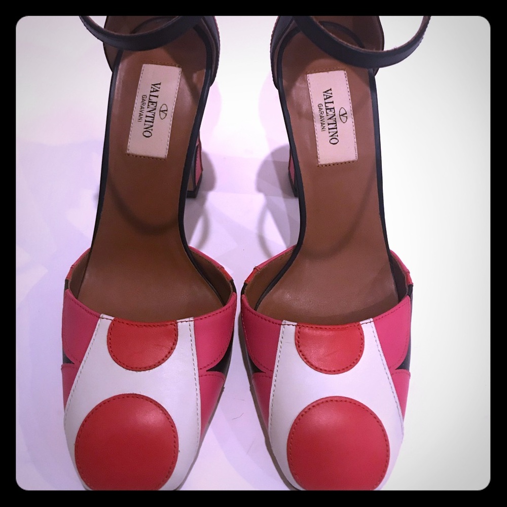 Valentino Retro  Red/white/pink/blk chunky heels